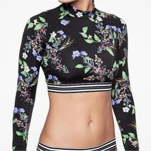 ATHLETA Black Gold Coast Floral UPF 50+ Long Sleeve Crop Surfing Rash Guard‎ XS